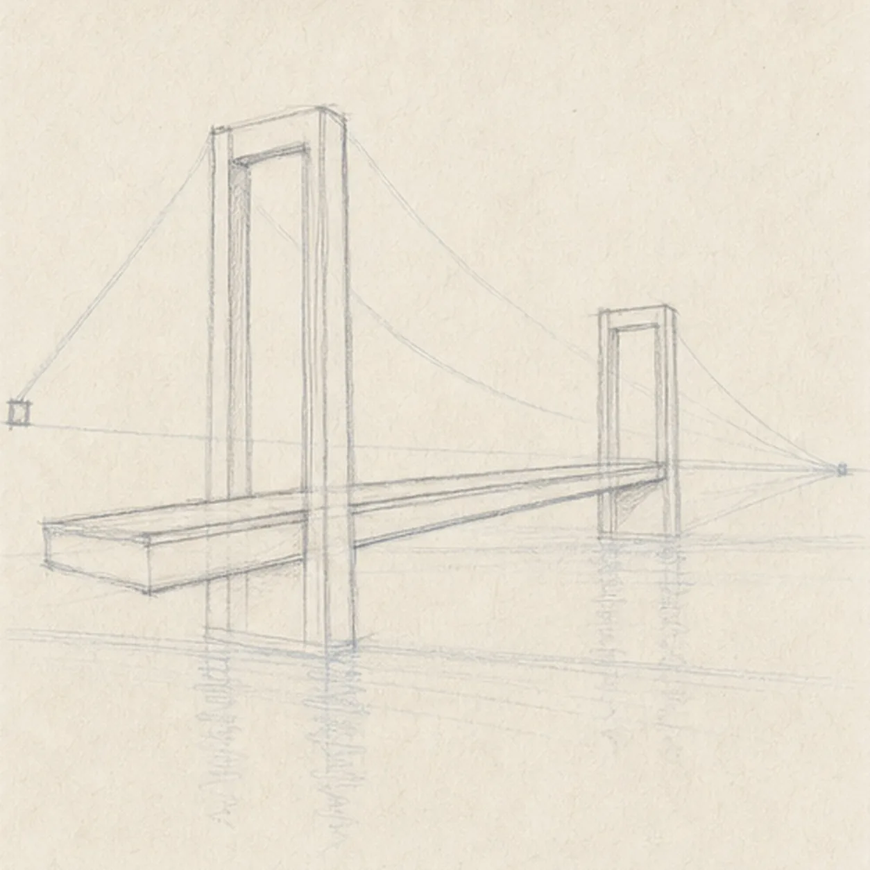 Build towers and deck stage for how to draw a suspension bridge