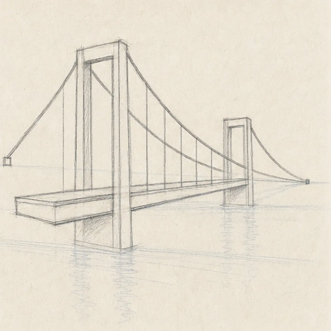 Hang the cables stage for how to draw a suspension bridge
