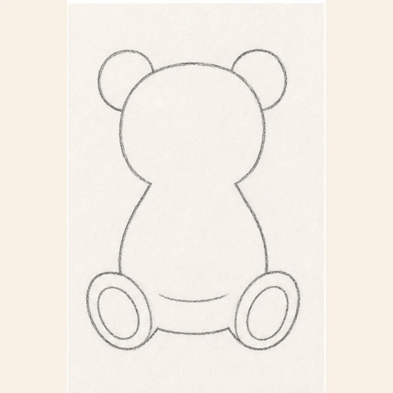 Add the seated body and paws stage for how to draw a patched teddy bear