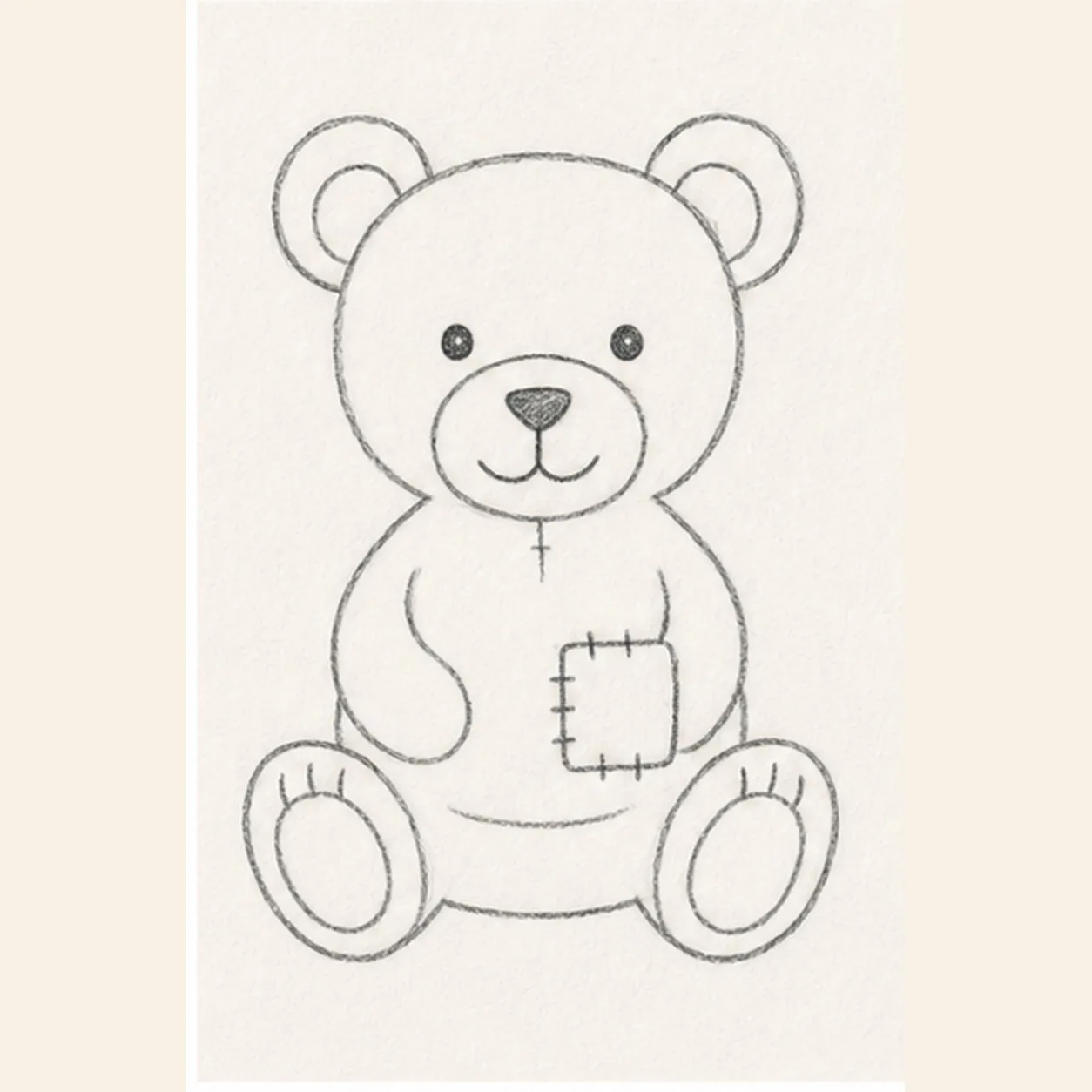 Sew on the patch and seams stage for how to draw a patched teddy bear