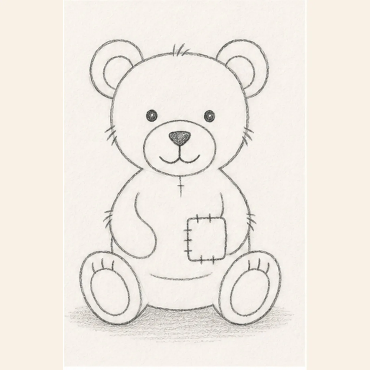 Add fur and the shadow stage for how to draw a patched teddy bear