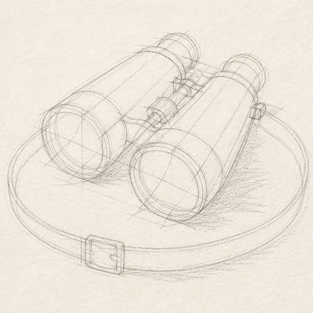 Map the paired barrels stage for how to draw vintage binoculars