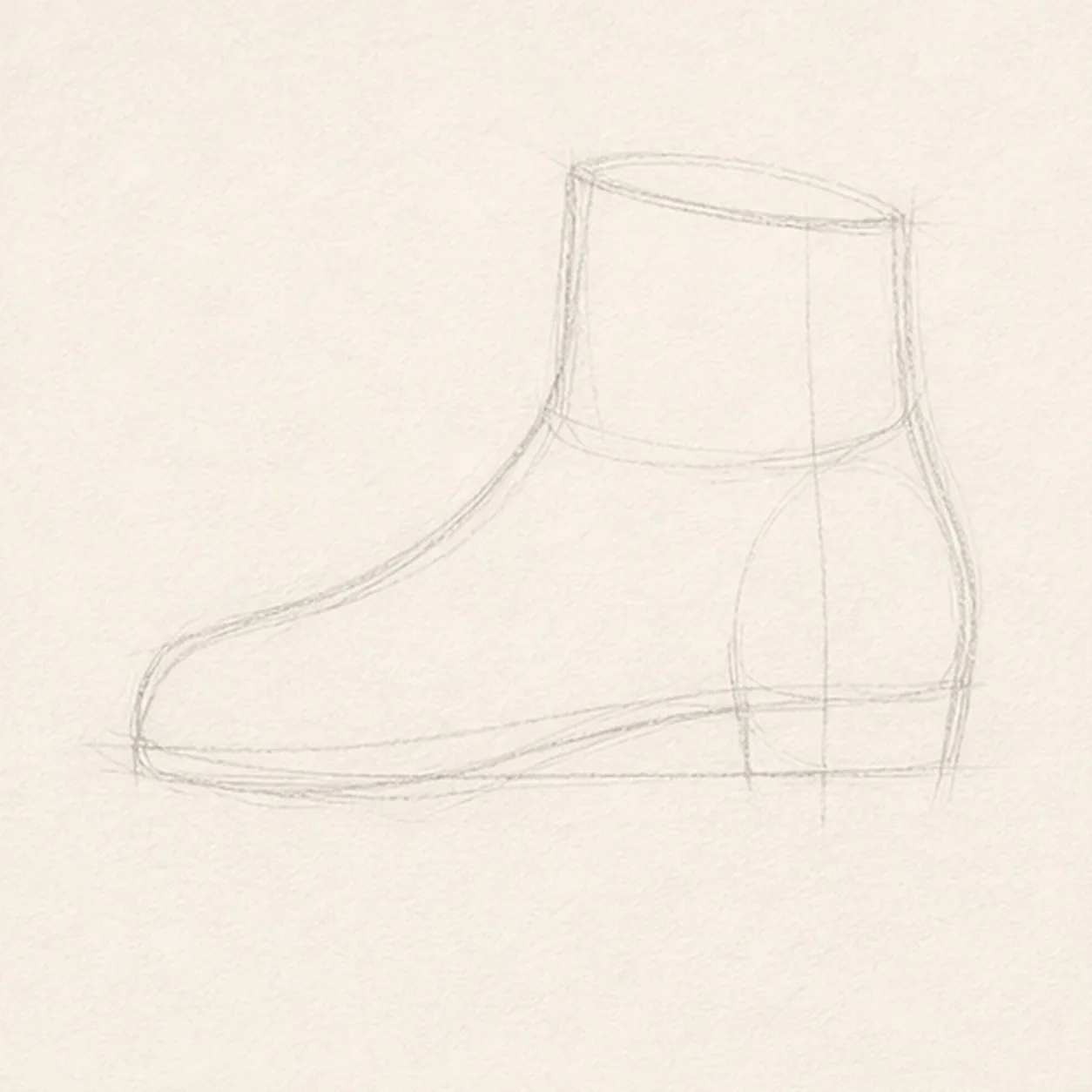 Block in the boot stage for how to draw a roller skate