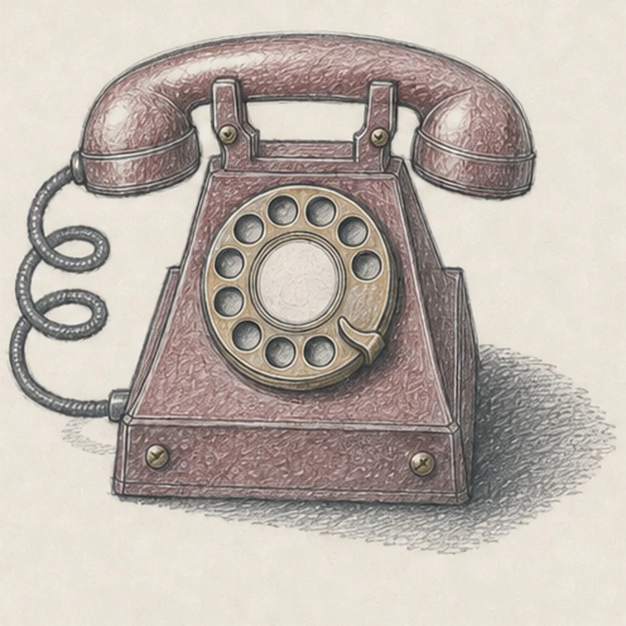 Shade the bakelite and brass stage for how to draw a vintage rotary telephone