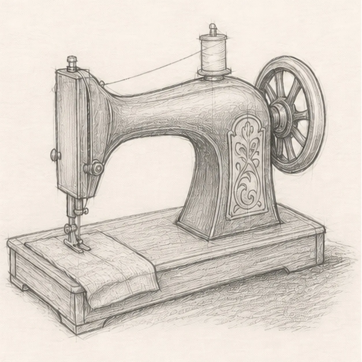 Hatch the workshop details stage for how to draw a vintage sewing machine