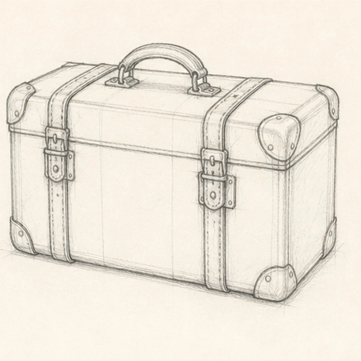 Fit the handle and straps stage for how to draw a vintage suitcase
