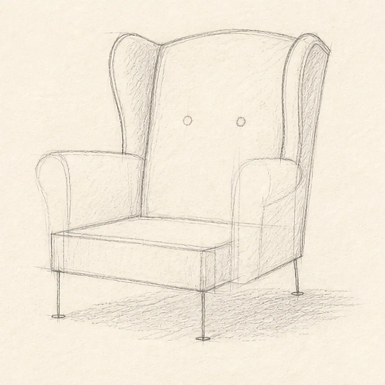 Shape the winged frame stage for how to draw a vintage wingback chair