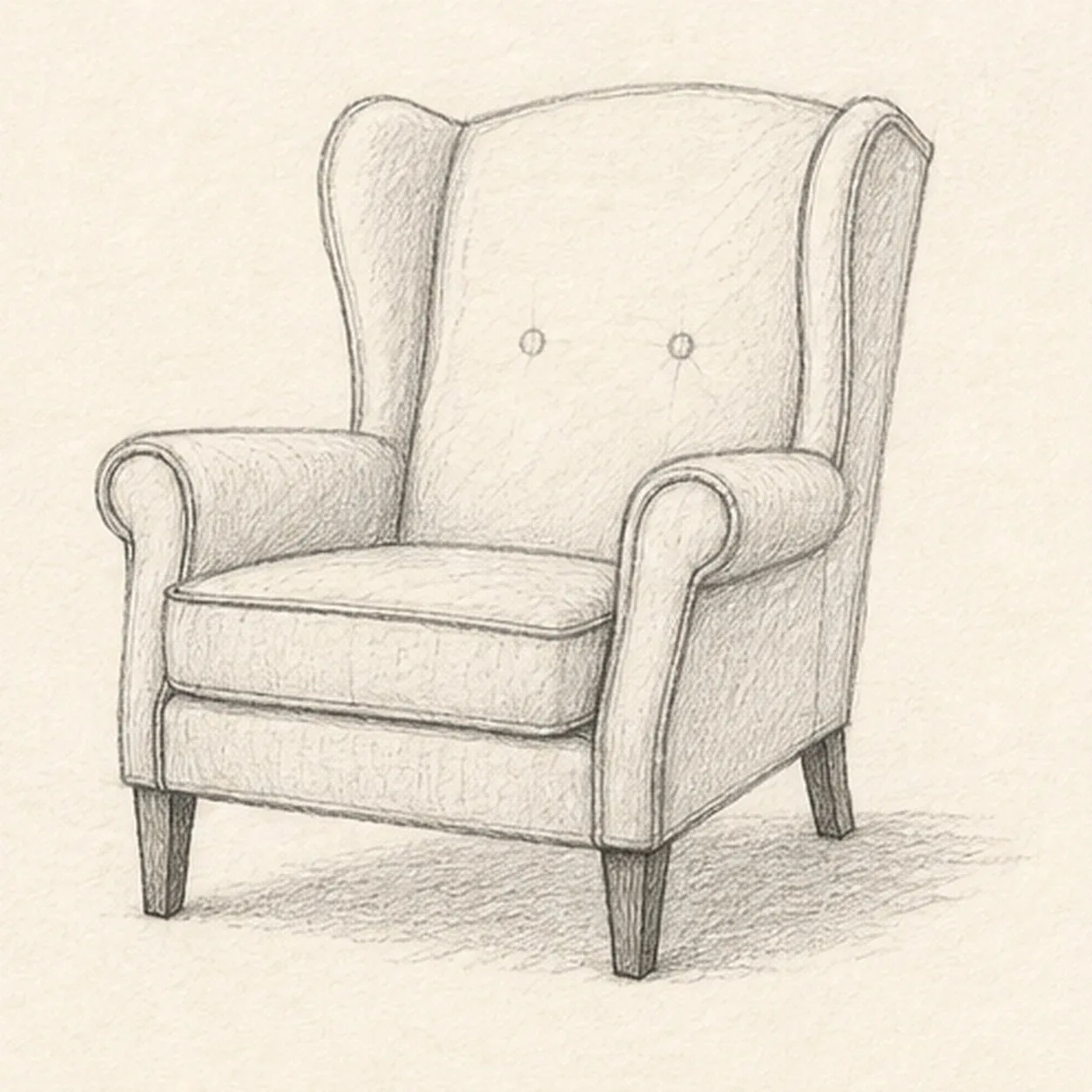 Fit the arms cushion and legs stage for how to draw a vintage wingback chair
