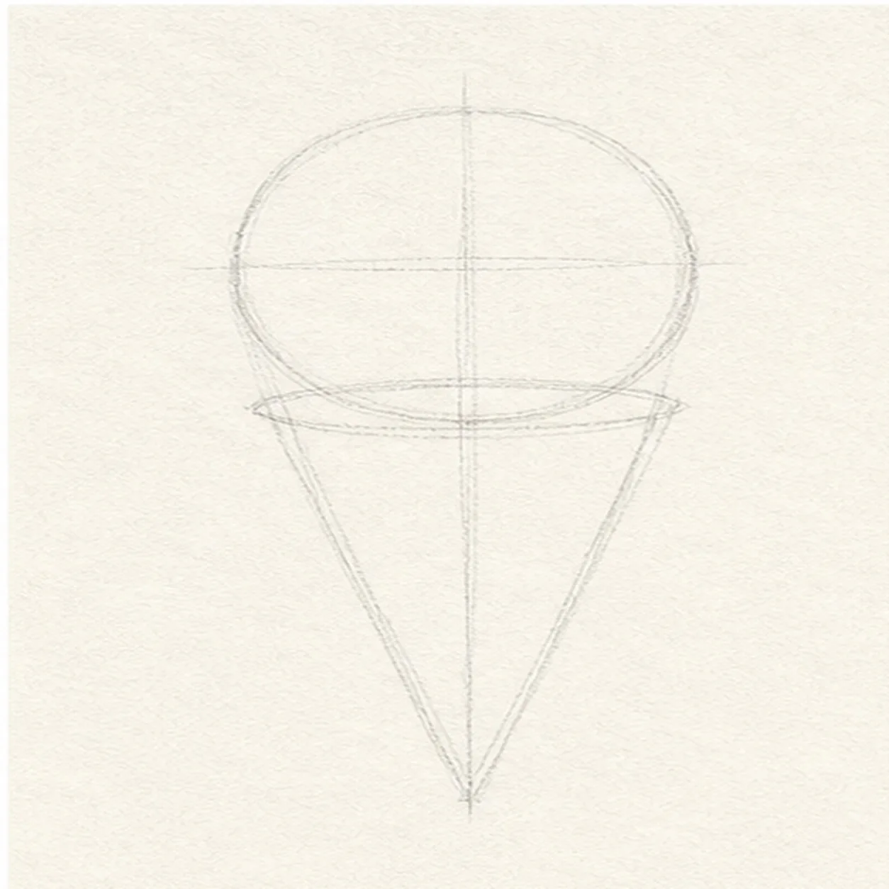 Stack the simple shapes stage for how to draw a waffle ice cream cone