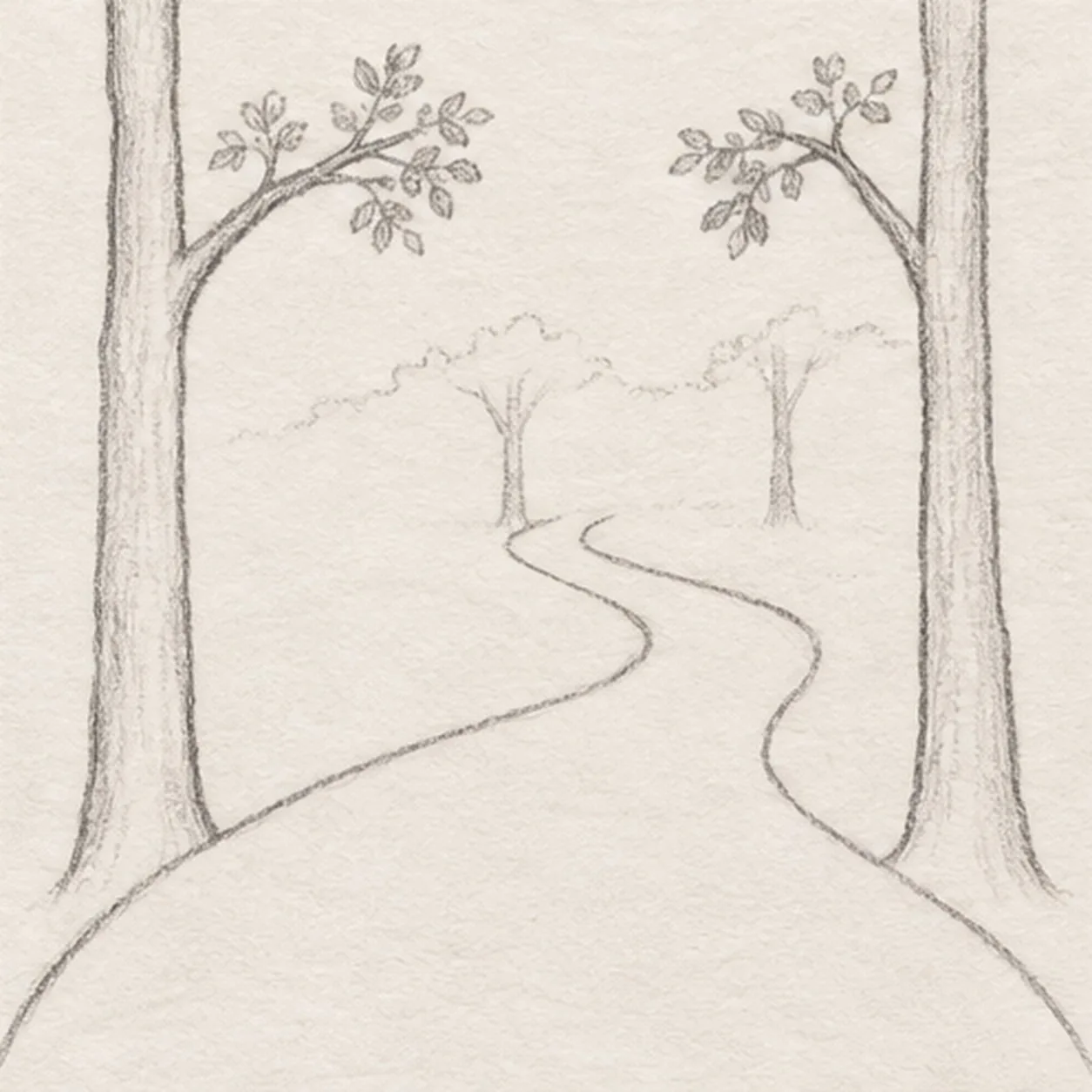 Set the distant woods stage for how to draw a winding forest trail