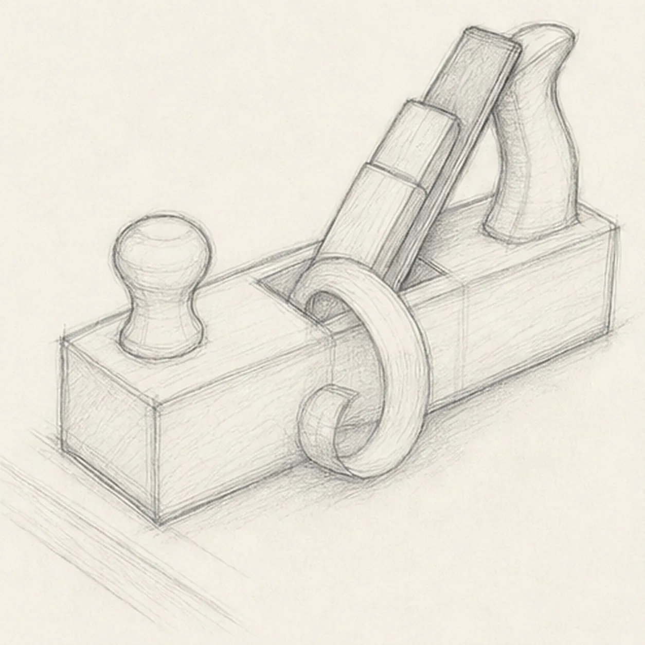 Curl one shaving from the mouth stage for how to draw a hand plane and shaving