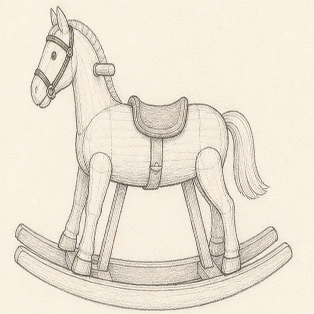 Fit the saddle and tack stage for how to draw a rocking horse