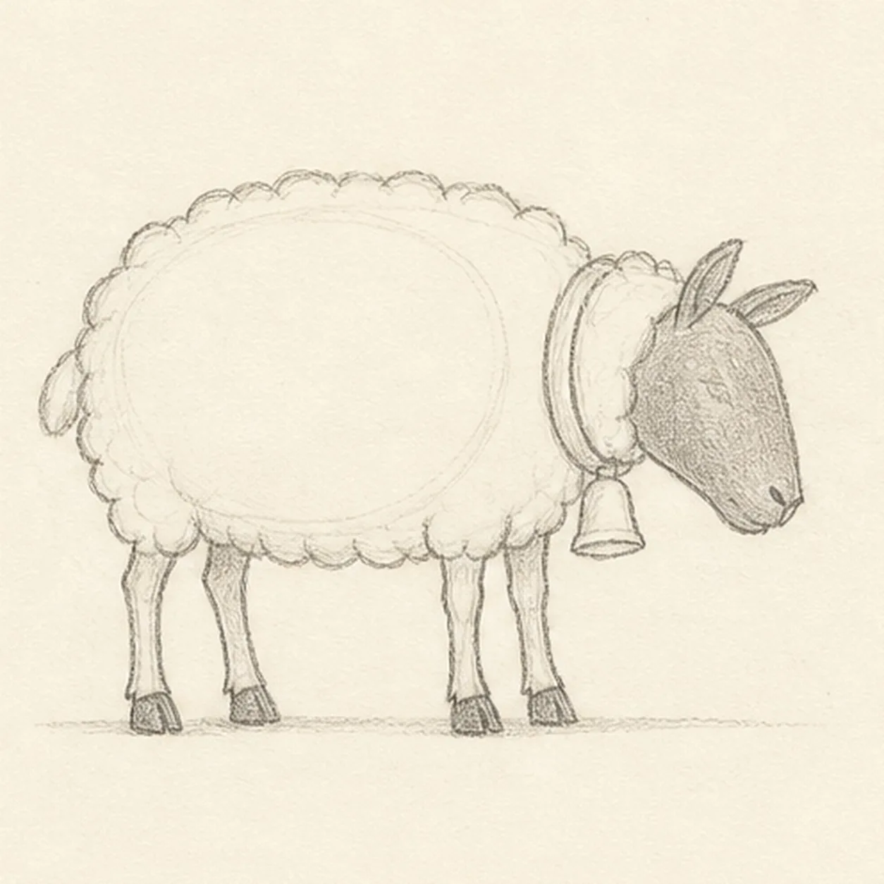 Shape the sheep silhouette stage for how to draw a woolly sheep with a bell