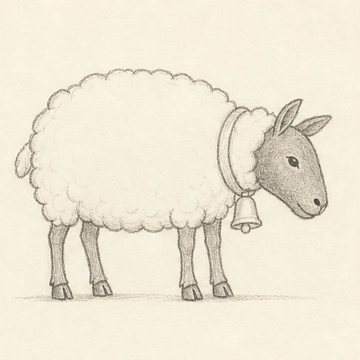 Set the face and hooves stage for how to draw a woolly sheep with a bell